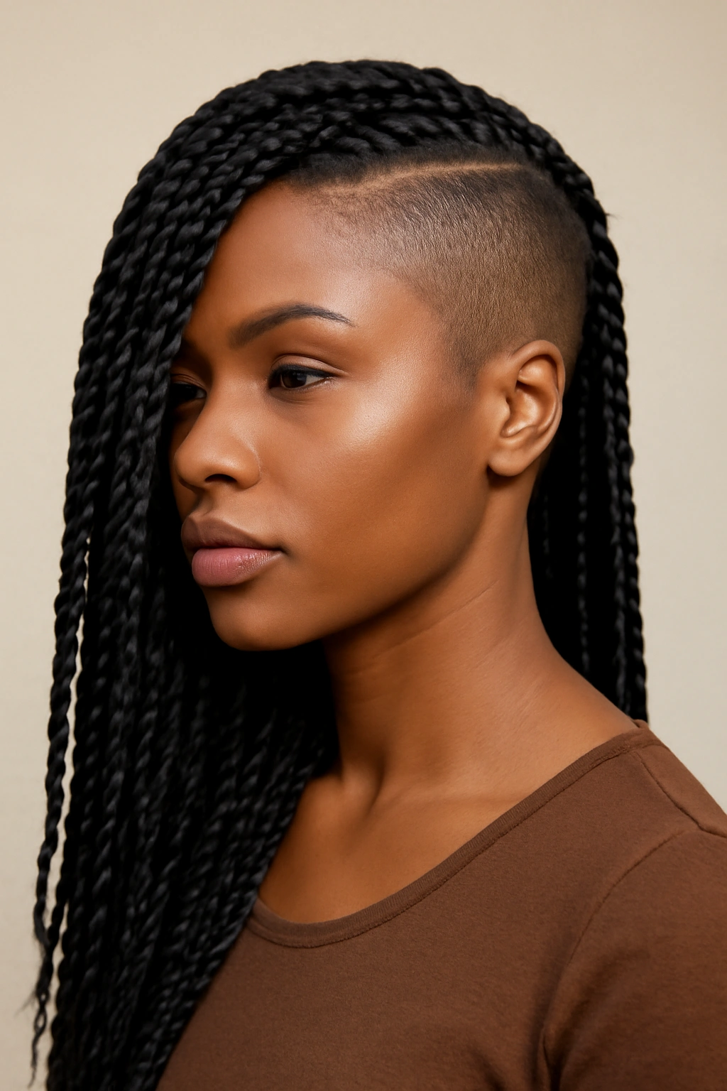 Portrait of Senegalese twists with shaved side, crisp boundary