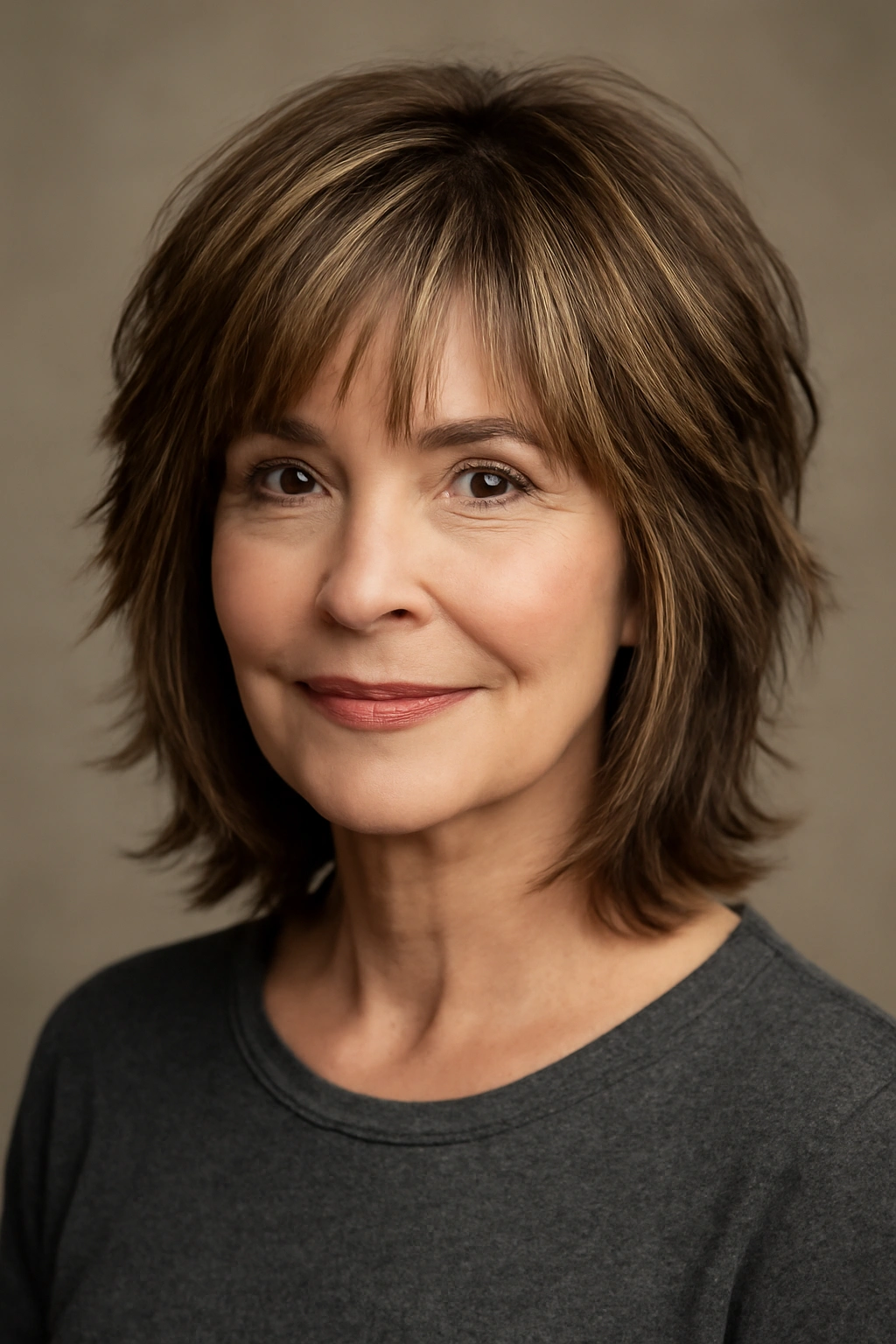 Head-and-shoulders view of a shag haircut with layers and face-framing highlights