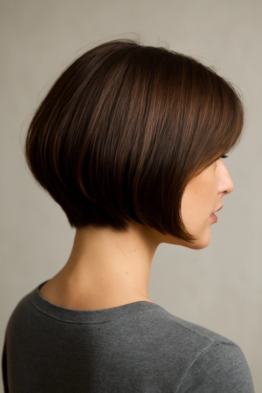 Back and side view of a Short A-Line Bob showing graduated angle