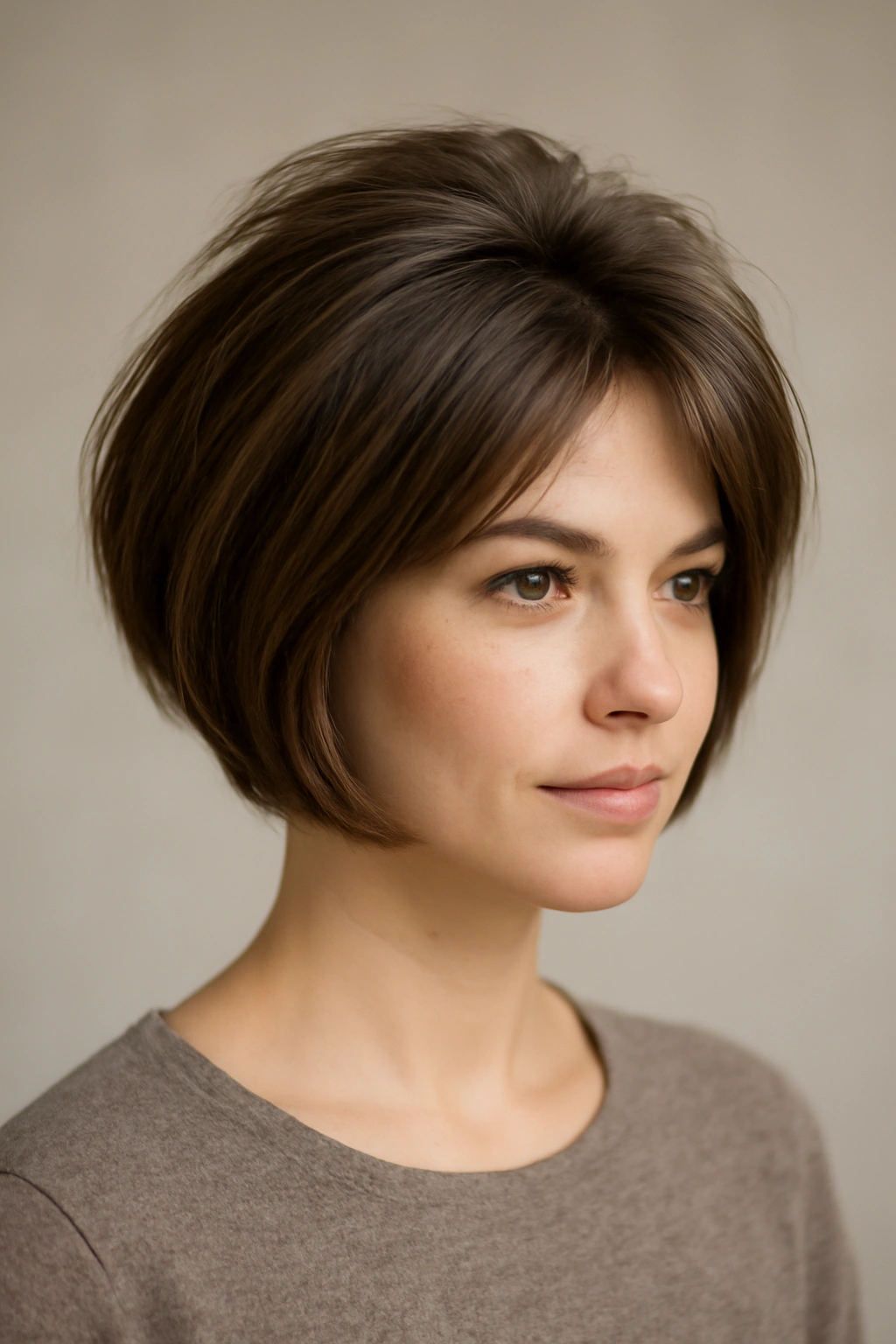 Close-up of a short bob with crown volume for fine hair