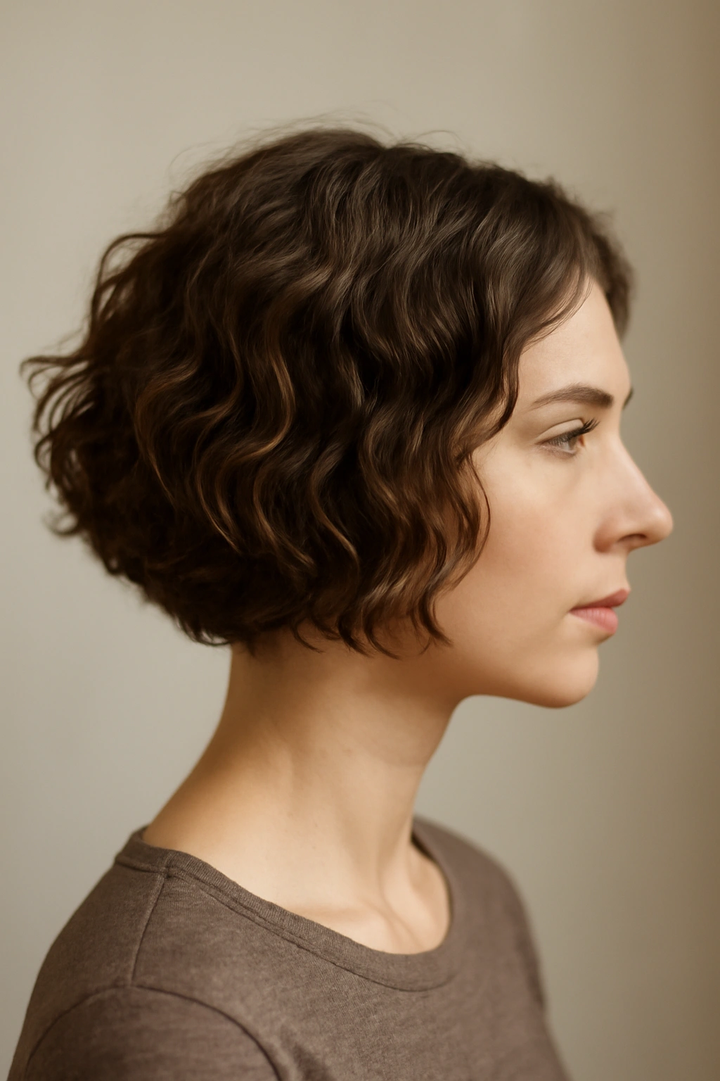 Close-up of a short wavy bob showing defined waves and crisp ends.