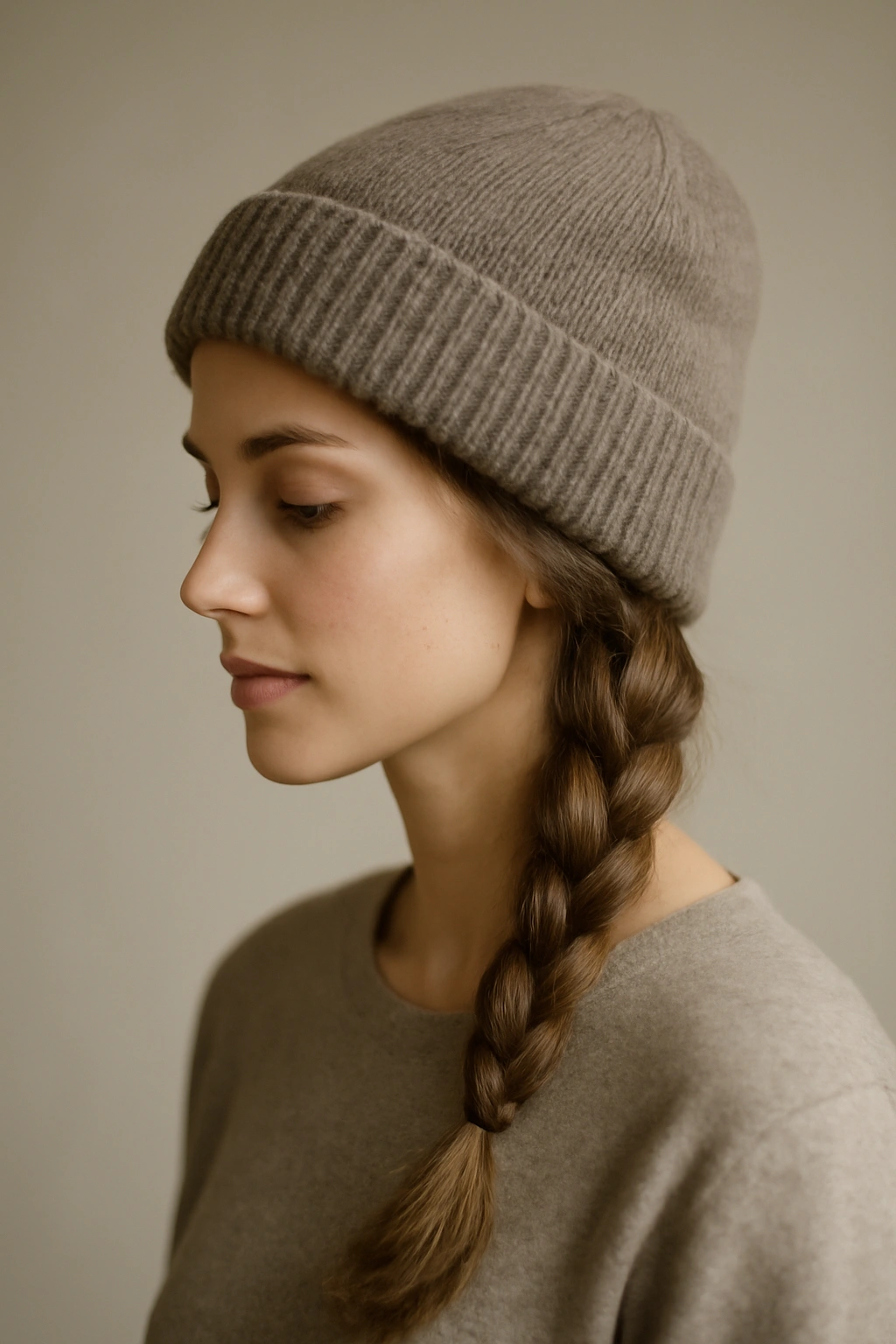 Single side braid under beanie
