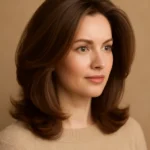 Close-up of a woman's hair styled in a soft blowout with voluminous roots