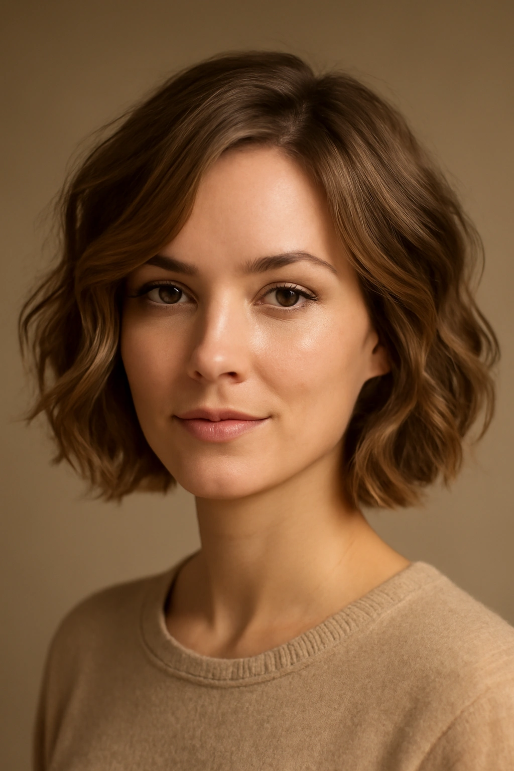Short bob with loose soft waves creating volume
