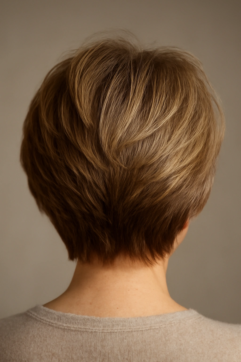 Back view of hair with stacked layers creating rounded crown lift